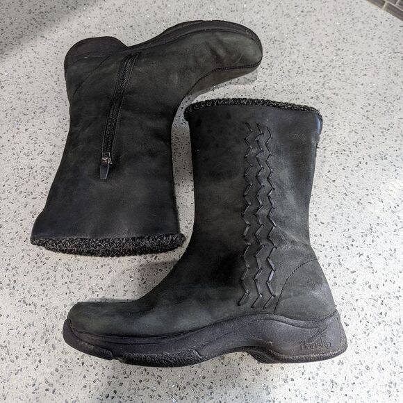 Dansko Black Leather Insulated Embroidered Winter Boot Size 37 - Picture 2 of 7